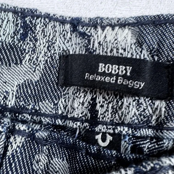 True Religion Bobby Relaxed Baggy Jeans Mens 30x30 Blue Camo Jacquard Denim